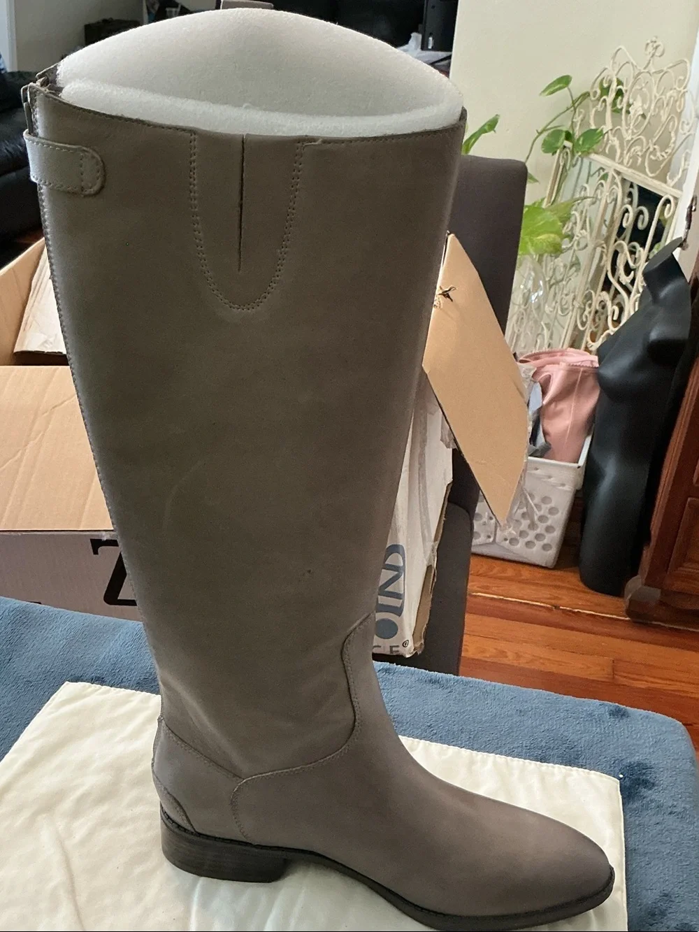 Sam Edelman Gray-Taupe Over-the-Knee Leather Boots
